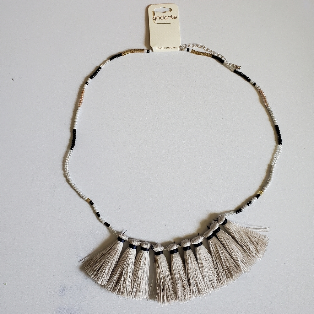 Andante beaded fringe boho fashion necklace NWT